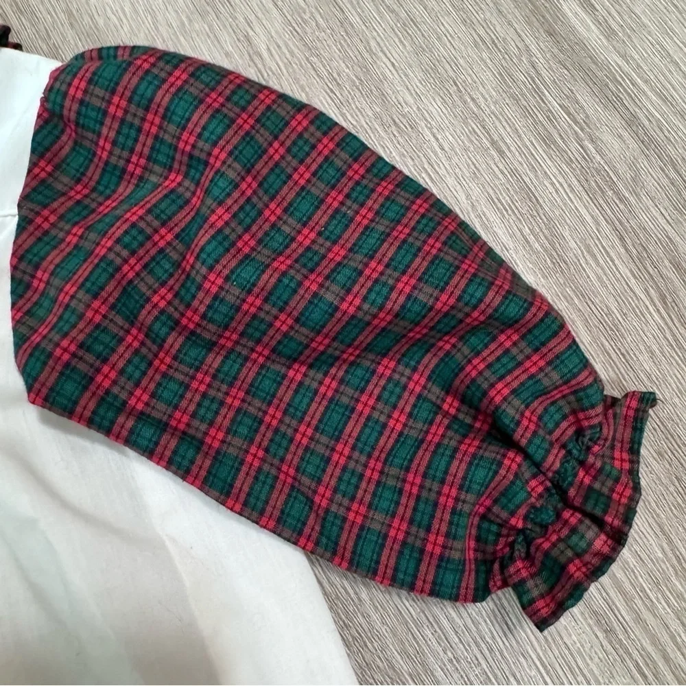 Carters Vintage Baby Girl Red Green Plaid Smocked Christmas Top Peter Pan Collar